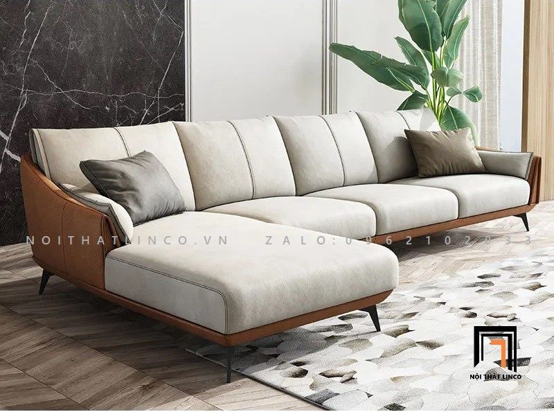 Bộ ghế sofa góc L 3m x 1m6 GT34 Miliner nệm ngồi màu trắng kem
