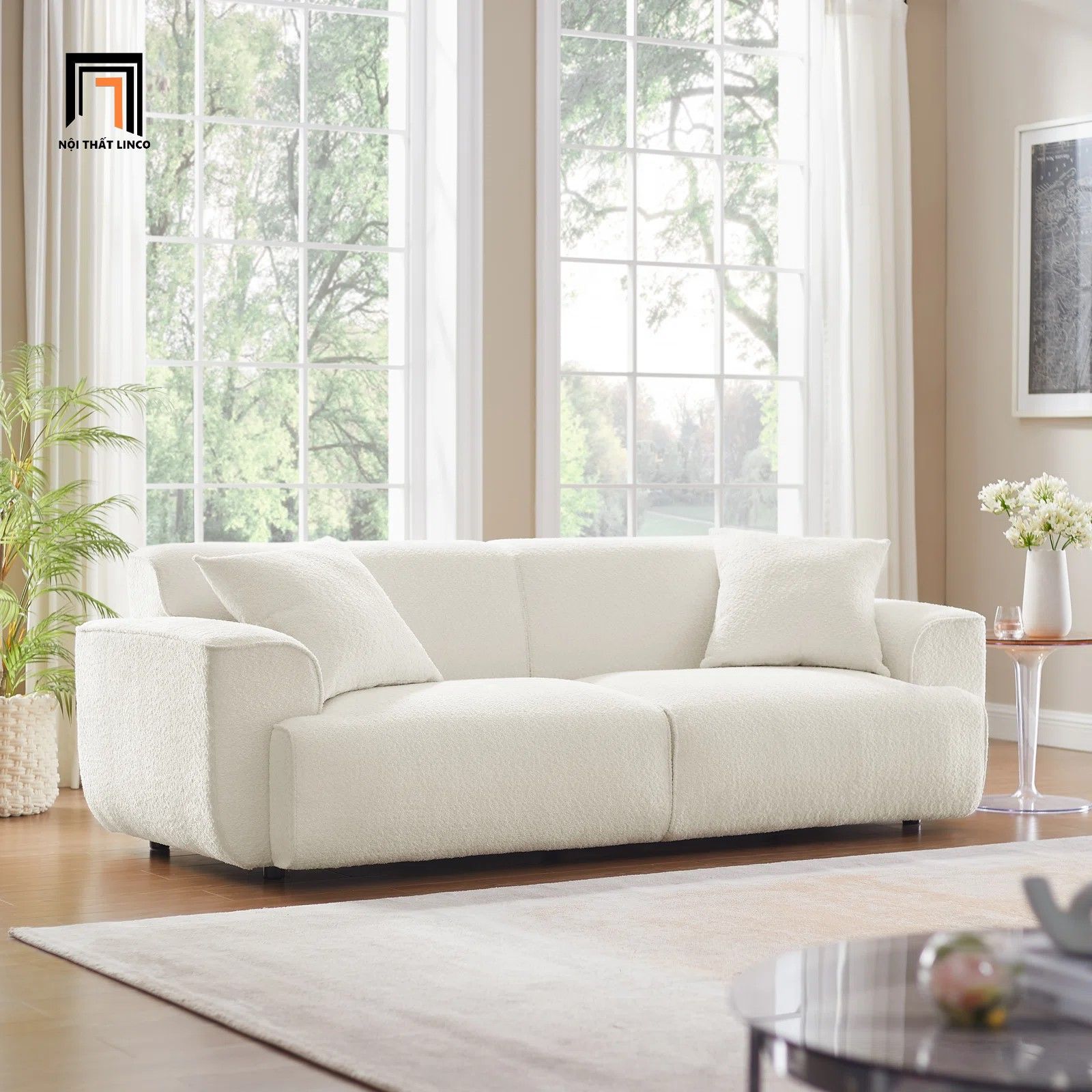 Ghế sofa băng vải lông cừu BT168 Minimore 2m2 cho shop tiệm
