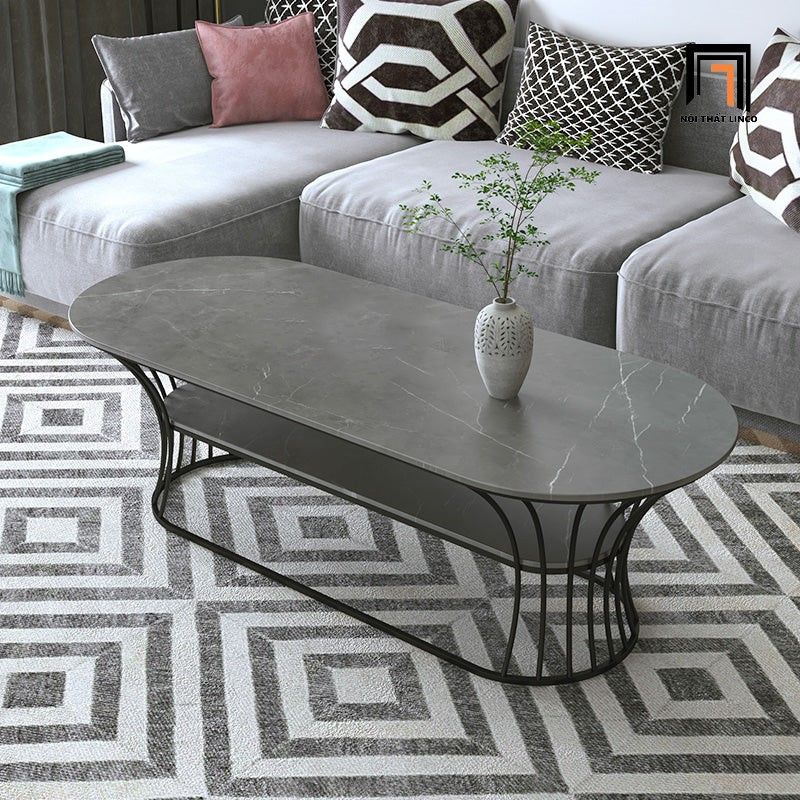 Bàn sofa phòng khách hình oval mặt đá 1m x 50 BSF50 Kirdy xám đậm