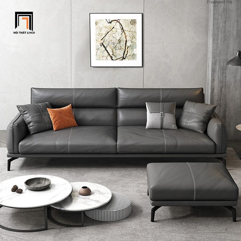 Bộ ghế sofa phòng khách hiện đại KT69 Flamy da giả đen