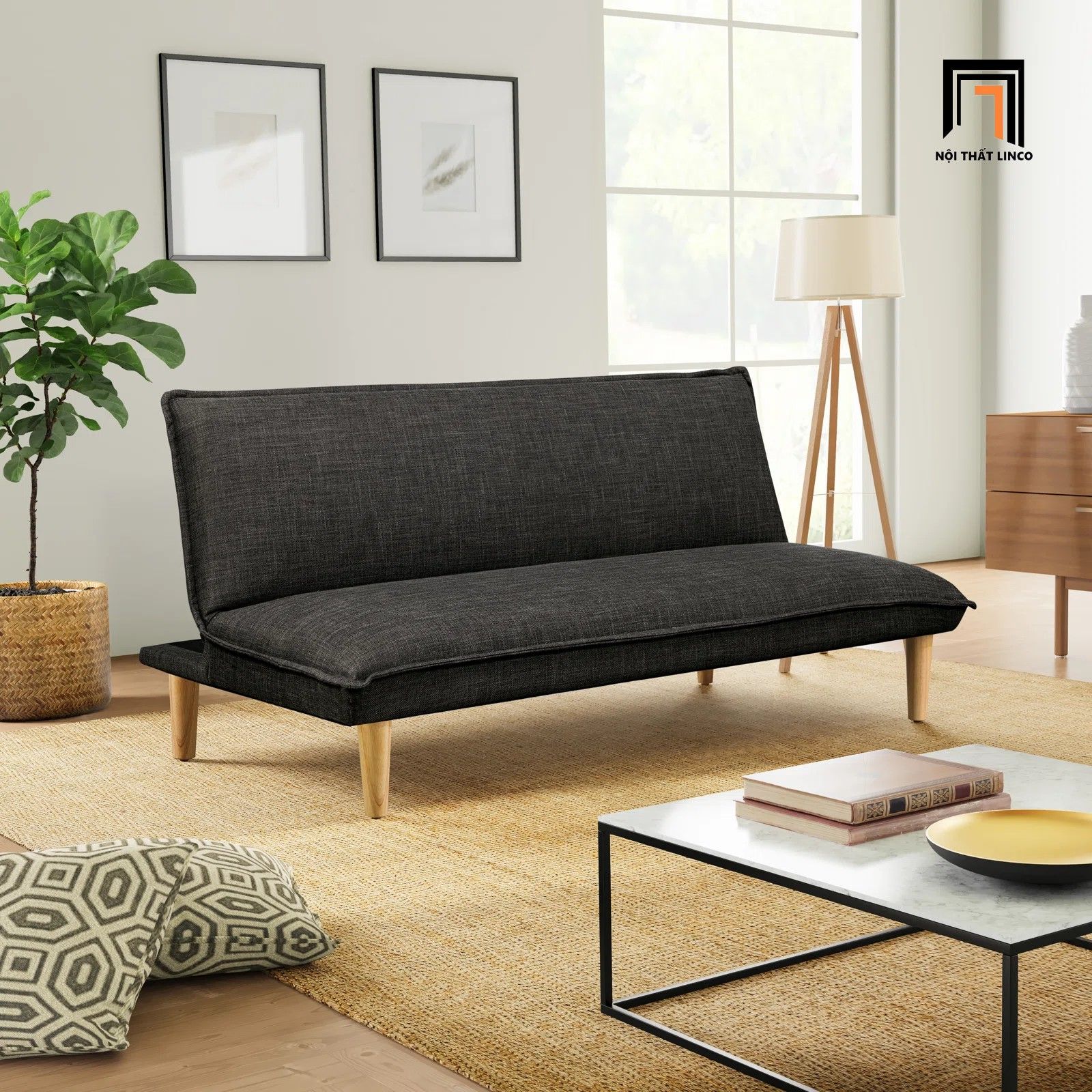 Ghế sofa giường đa năng GB103 Casuze 1m7 nhỏ gọn nâu đậm