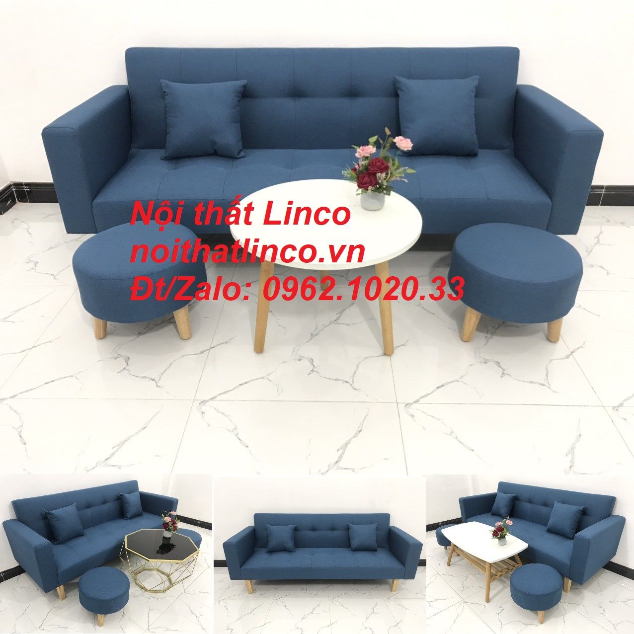 Bộ ghế sofa băng giường nằm dài 2m xanh dương nước biển