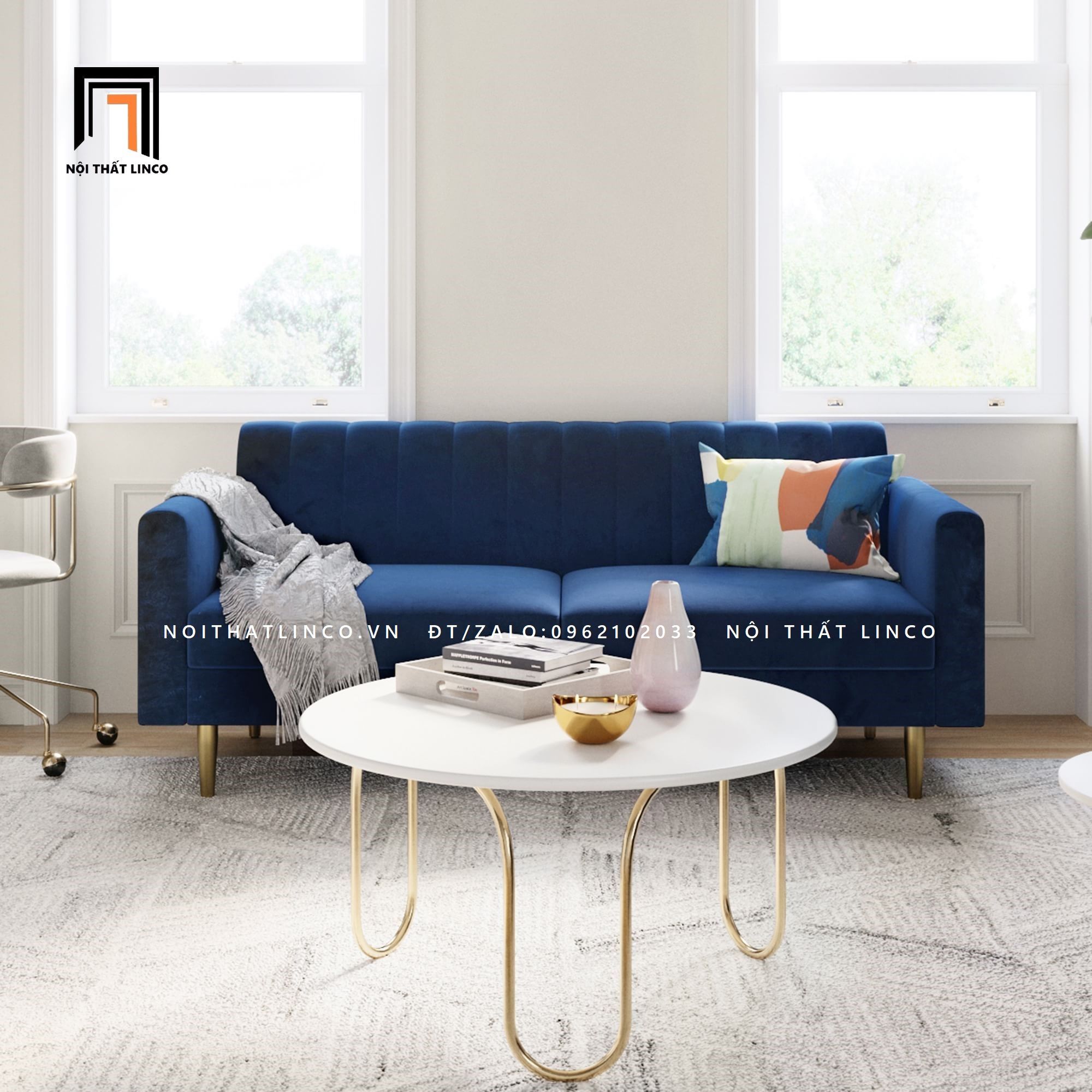 Ghế sofa băng giá rẻ BT69 Ixir dài 1m9 vải bố màu xanh đen