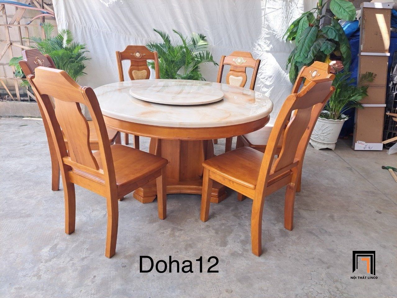 Bộ bàn ăn tròn xoay 6 ghế gỗ GF18-BAD6-G317-B359 1m3 đẹp