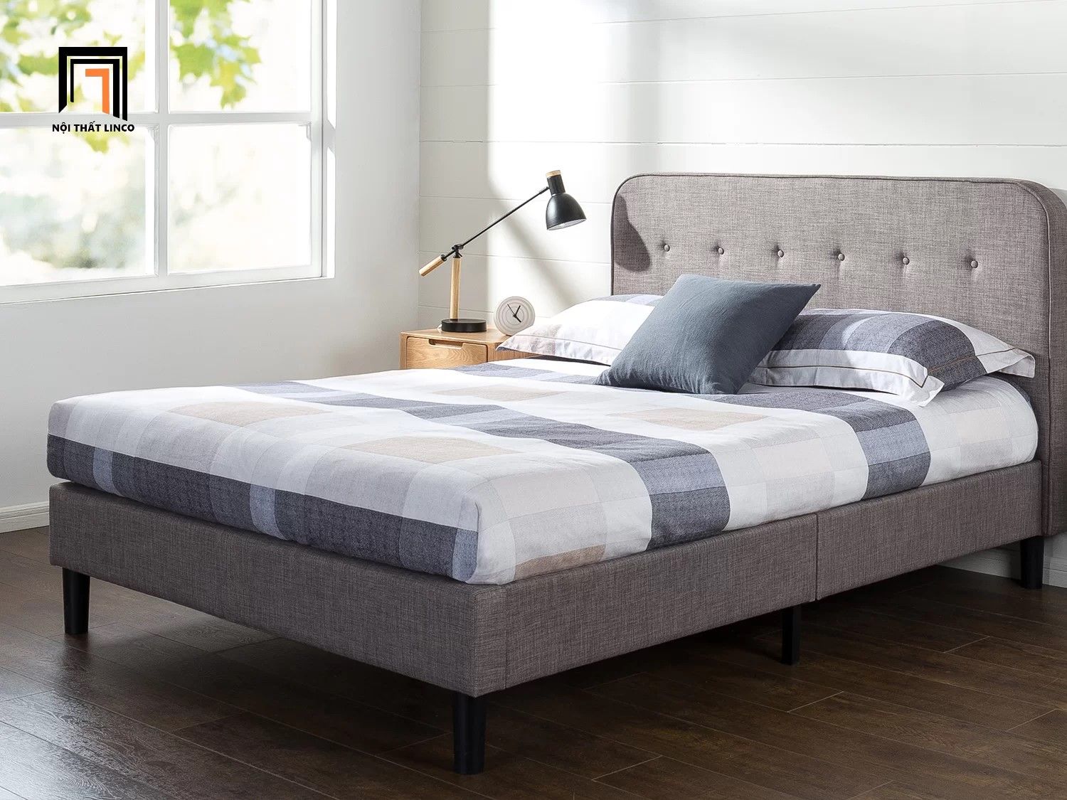 Giường ngủ bọc vải giá rẻ GN2 Bierman dài 1m6 x 2m cho gia đình