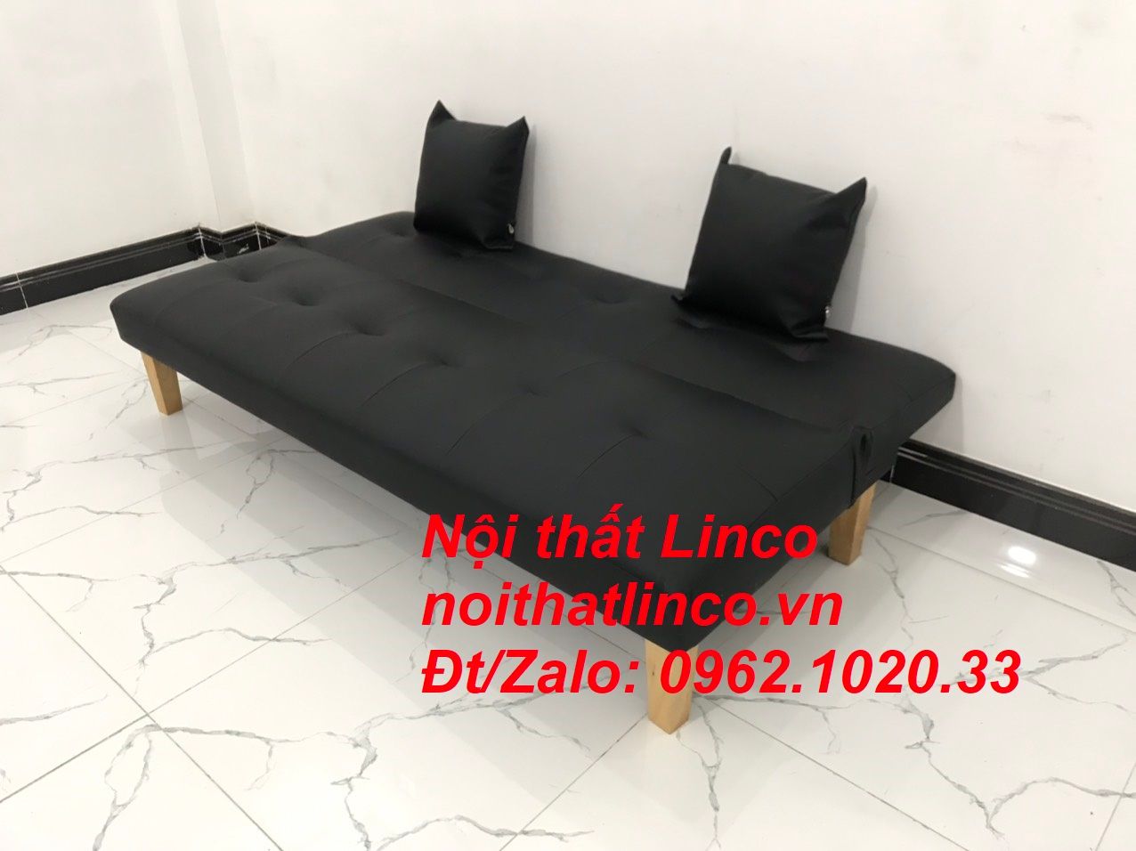 Bộ bàn ghế sofa bed, sofa giường simili đen giá rẻ 1m72