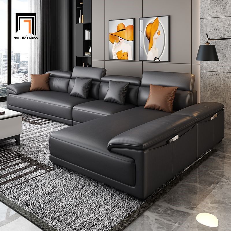 Bộ ghế sofa góc L sang trọng GT176 Souris 2m6 x 1m7 da giả đen