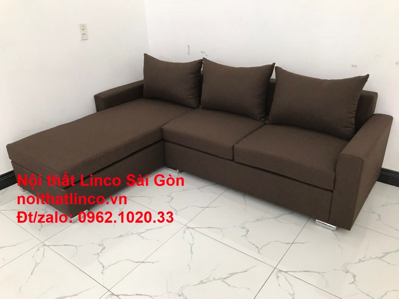 Bộ ghế sofa góc giá rẻ salon góc L Nâu cafe đen đậm sopha phòng khách đẹp hiện đại Nội thất Linco Tphcm Sài Gòn