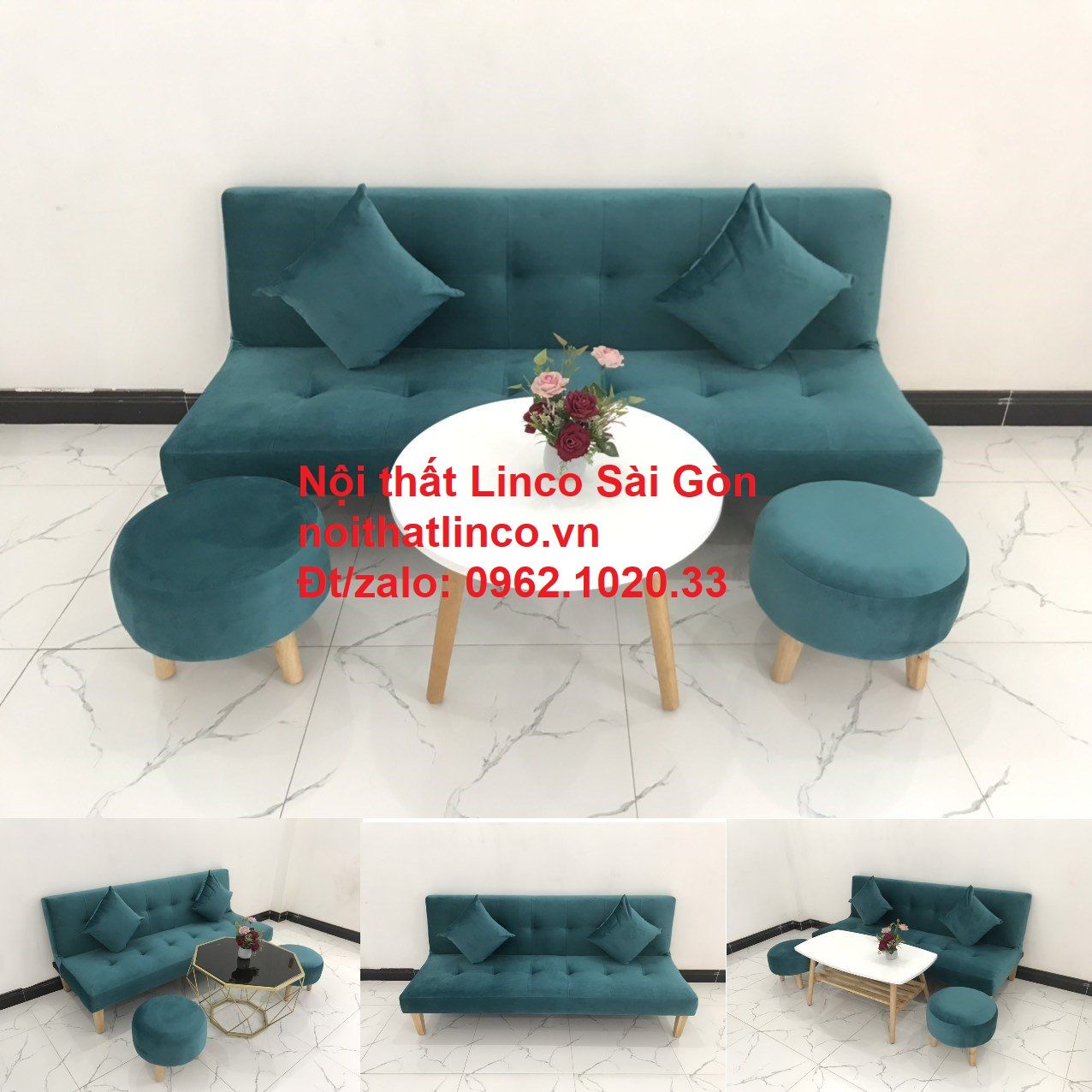 Ghế sofa giường nằm 1m7 mini giá rẻ xanh lá cây đậm đẹp | Nội Thất Linco Sài Gòn