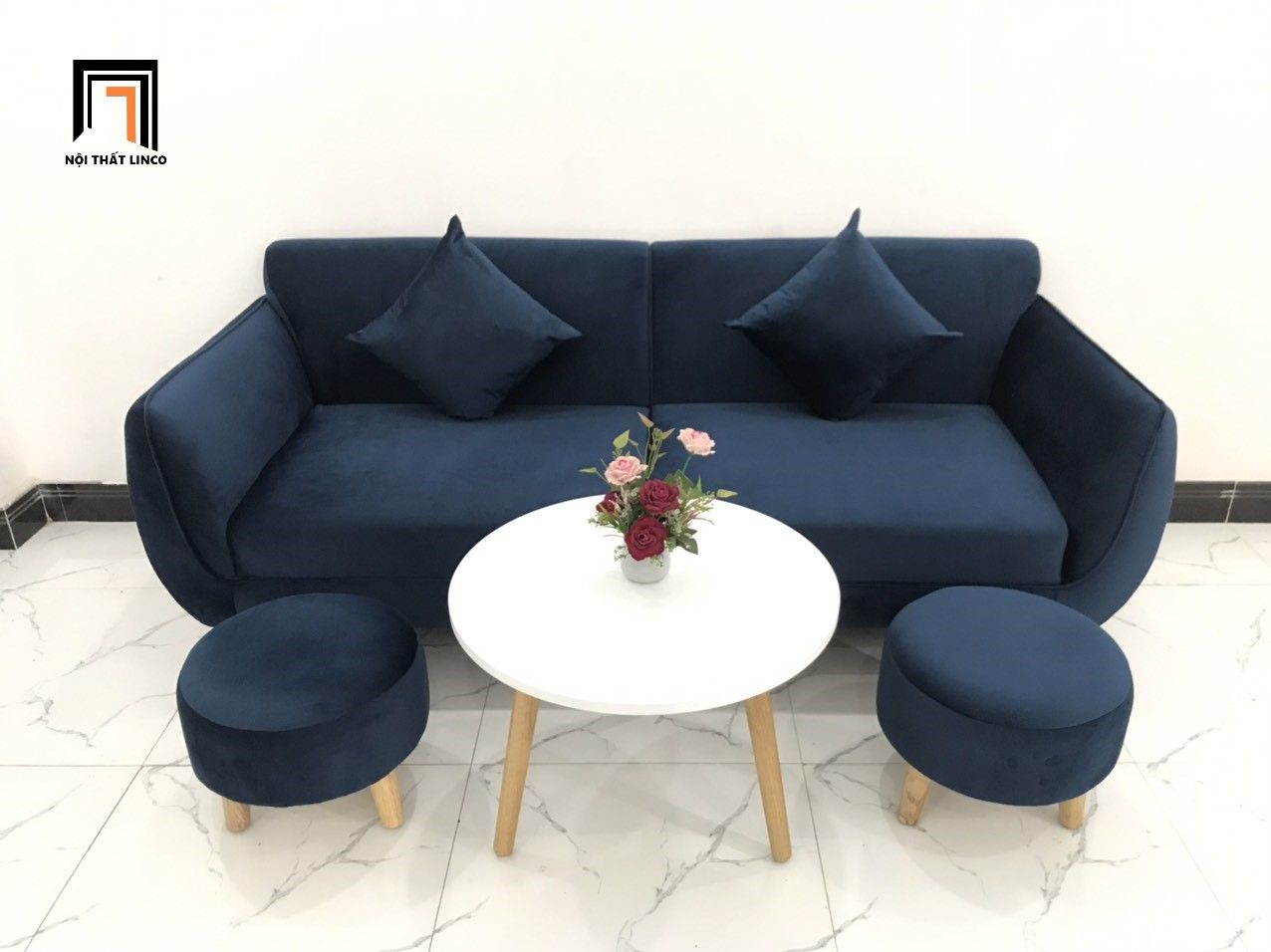 Bộ bàn ghế sofa băng văng dài 1m9 xanh dương đậm giá rẻ