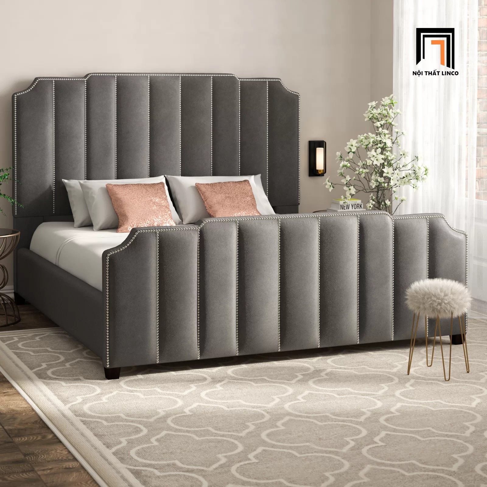 Giường ngủ sang trọng GN23 Pont vải nhung nỉ cao cấp