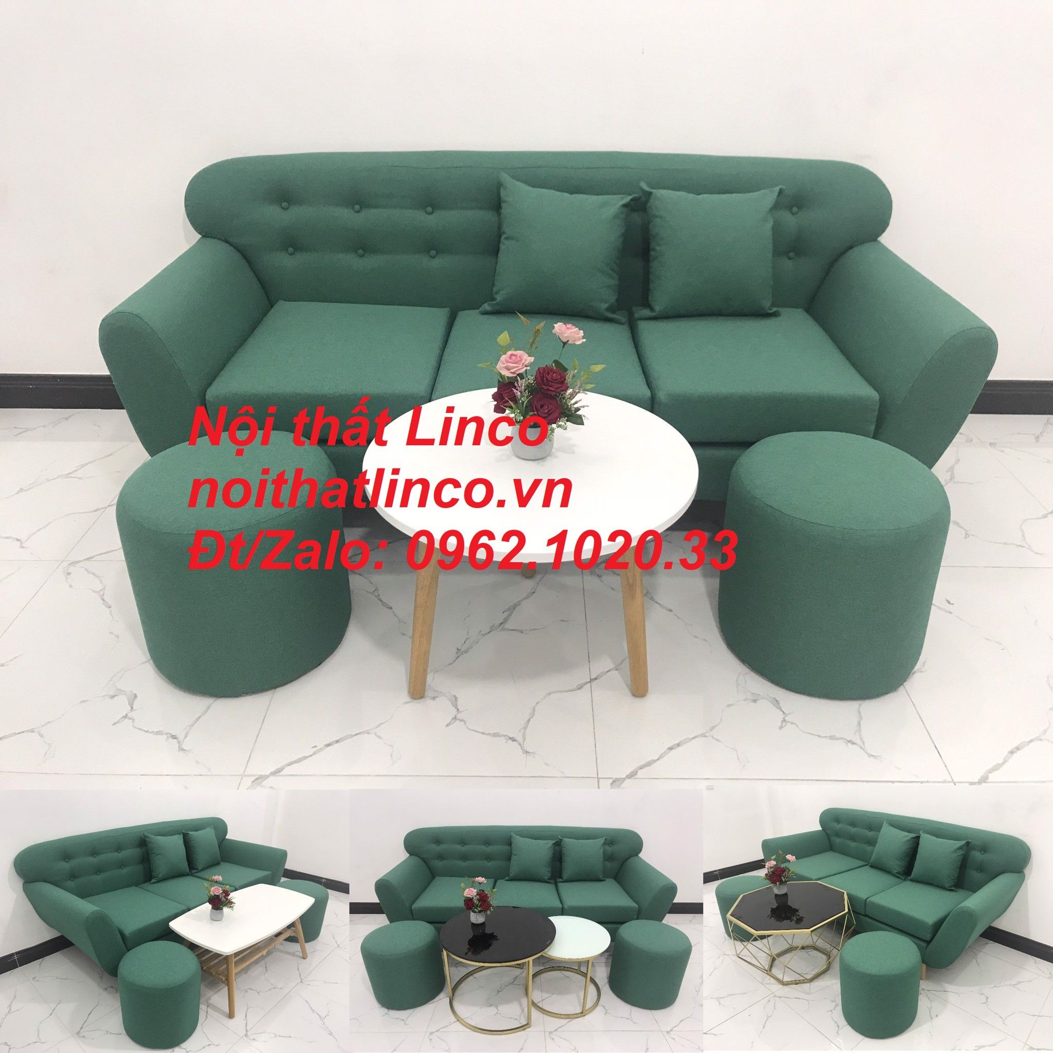Bộ ghế sofa băng xanh ngọc lá cây giá rẻ nhỏ Nội thất Linco Sài Gòn SG