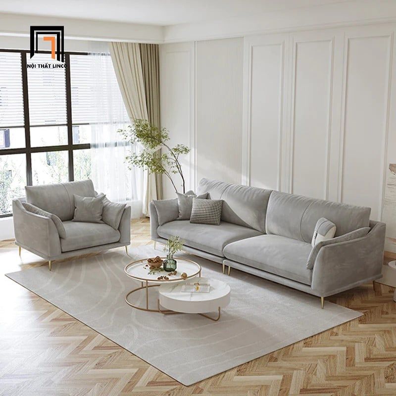 Bộ ghế sofa phòng khách gia đình KT89 Riverton vải nỉ xám
