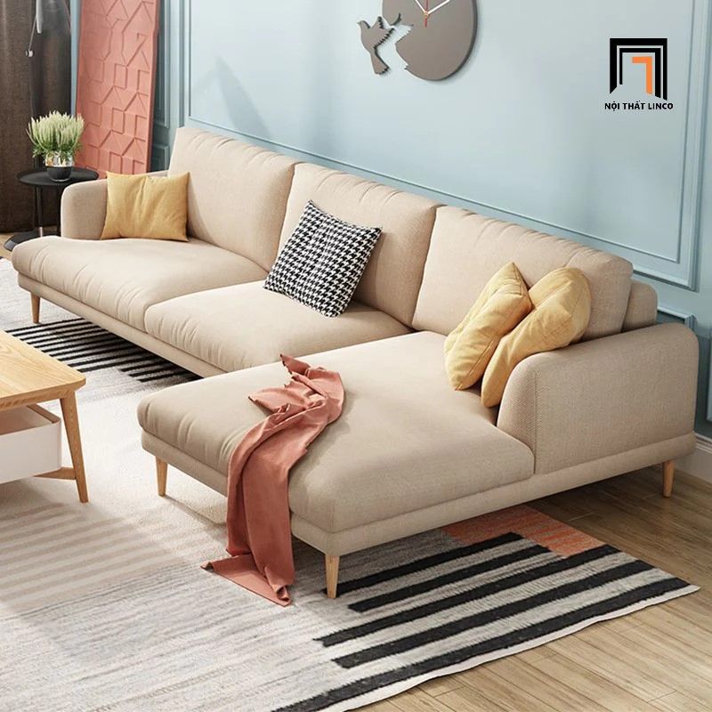 Ghế sofa băng dài 2m2 BT257 Mosa bọc vải nỉ màu kem