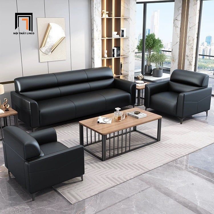 Bộ ghế sofa văn phòng tiếp khách KT163 Trawen bọc da giả