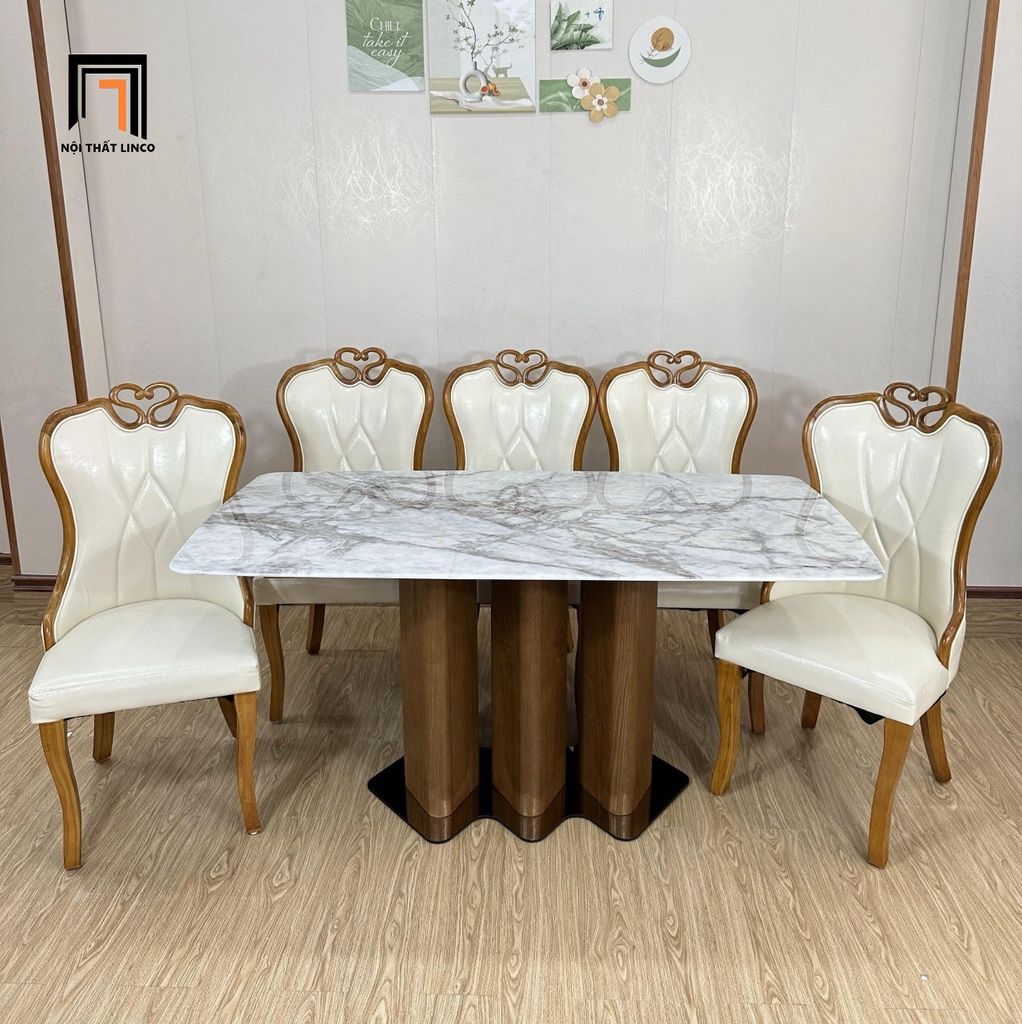 Set bàn ăn mặt đá GF30-BAD6-G322-B360 6 ghế ngồi hiện đại