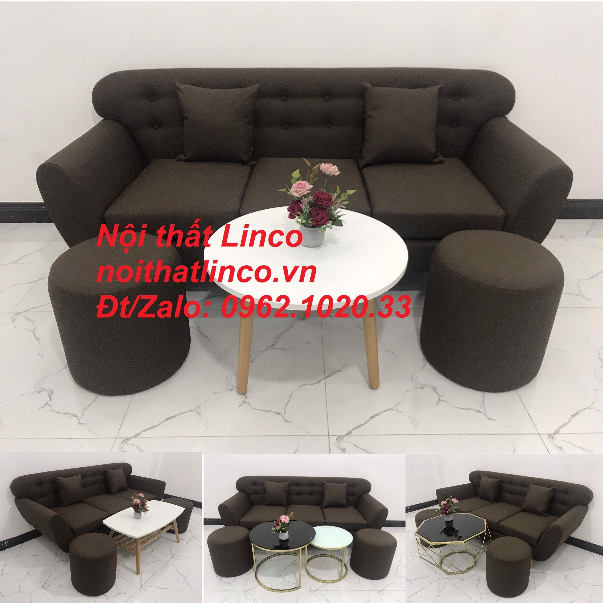 Bộ bàn ghế sofa băng giá rẻ | Sofa màu nâu cafe | Nội thất Linco Tphcm