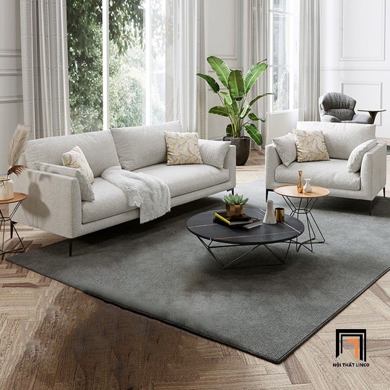 Bộ ghế sofa phòng khách gia đình KT68 Rambo vải nỉ xám trắng