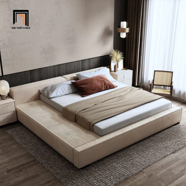Giường ngủ hiện đại bọc vải nhung nỉ GN60 Anais cho diện tích lớn