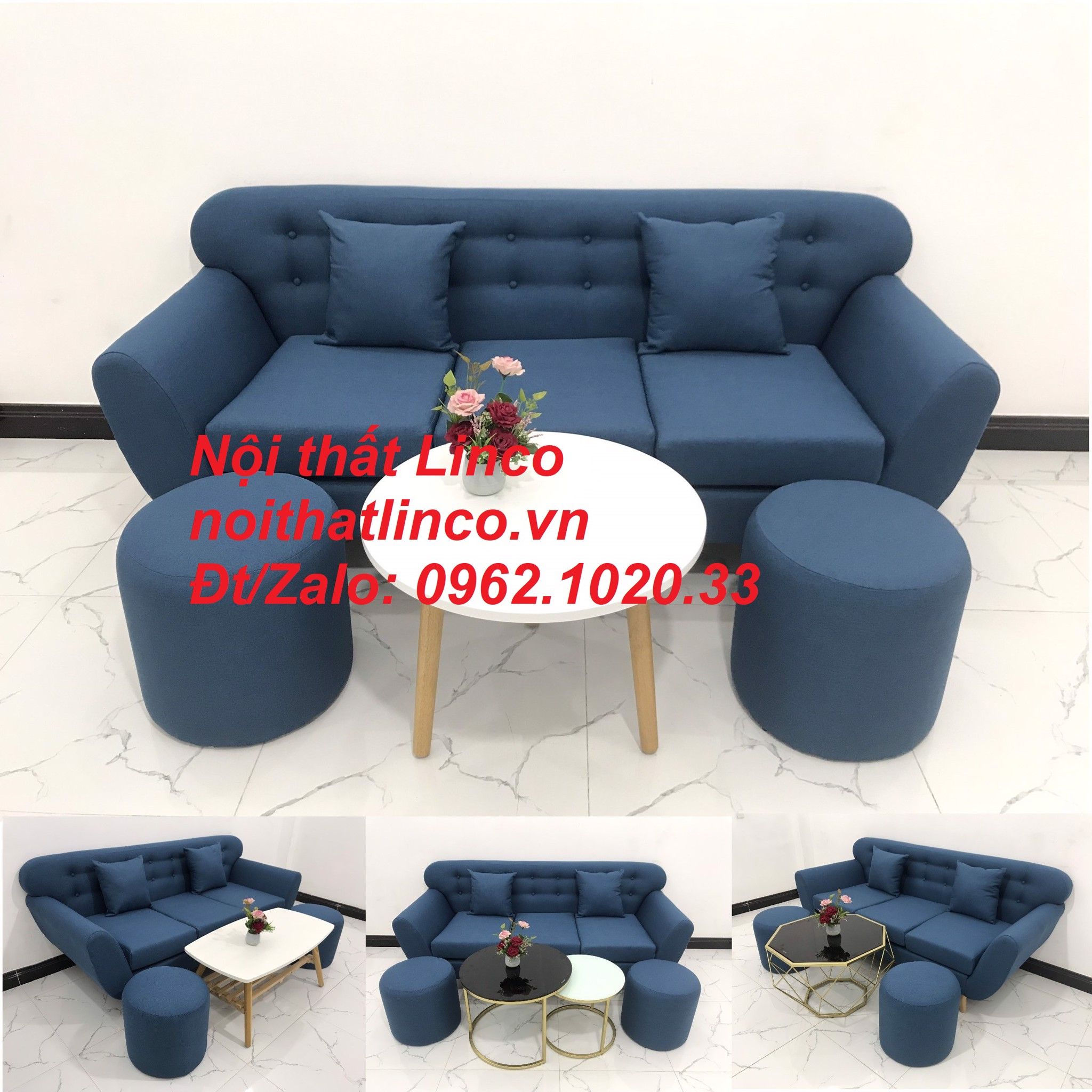 Sofa băng nhỏ giá rẻ | Sofa văng xanh dương rẻ | Nội thất Linco SG HCM