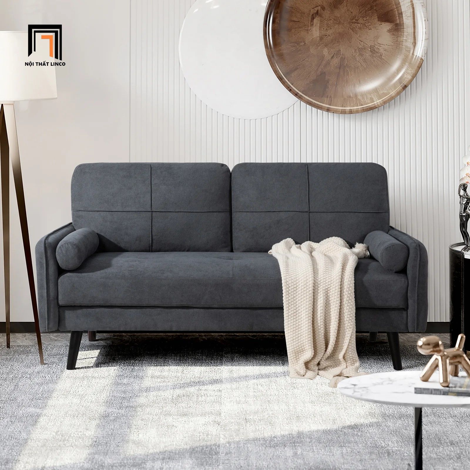 Ghế sofa băng nhỏ dài 1m4 BT220 Davaun màu xám đen