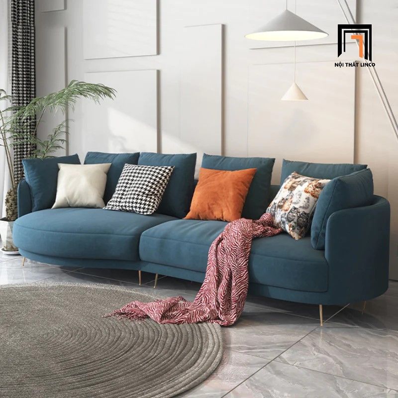 Ghế sofa văng cong dài 2m6 BT251 Shelby vải nỉ nhung cho shop tiệm