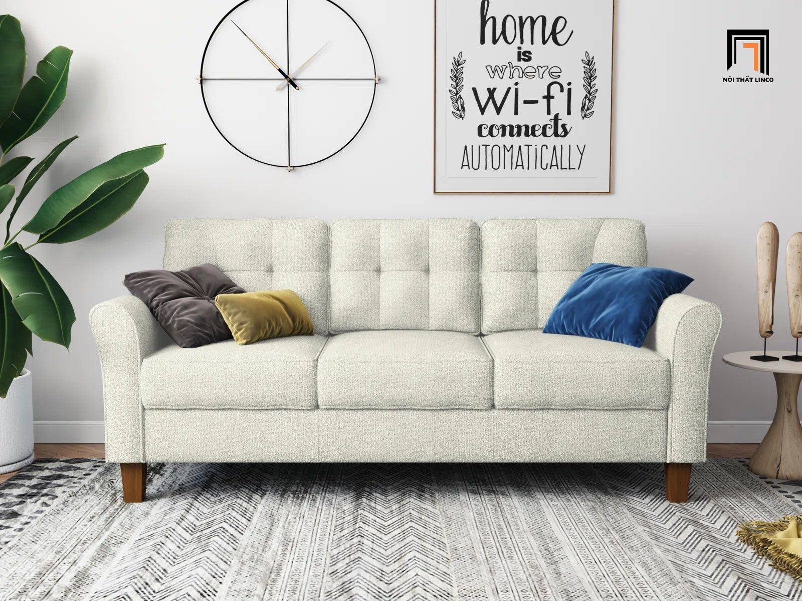 Ghế sofa băng vải nỉ BT155 Freedom 2m màu trắng kem