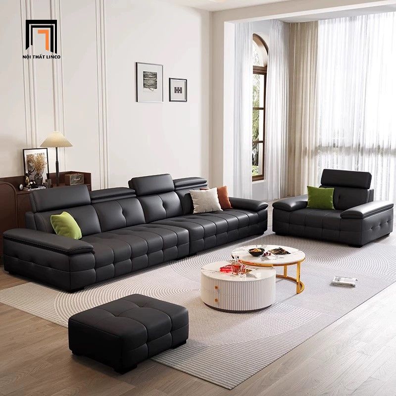 Sofa góc chữ L GT261 Palo 3m x 1m6 da công nghiệp xám trắng
