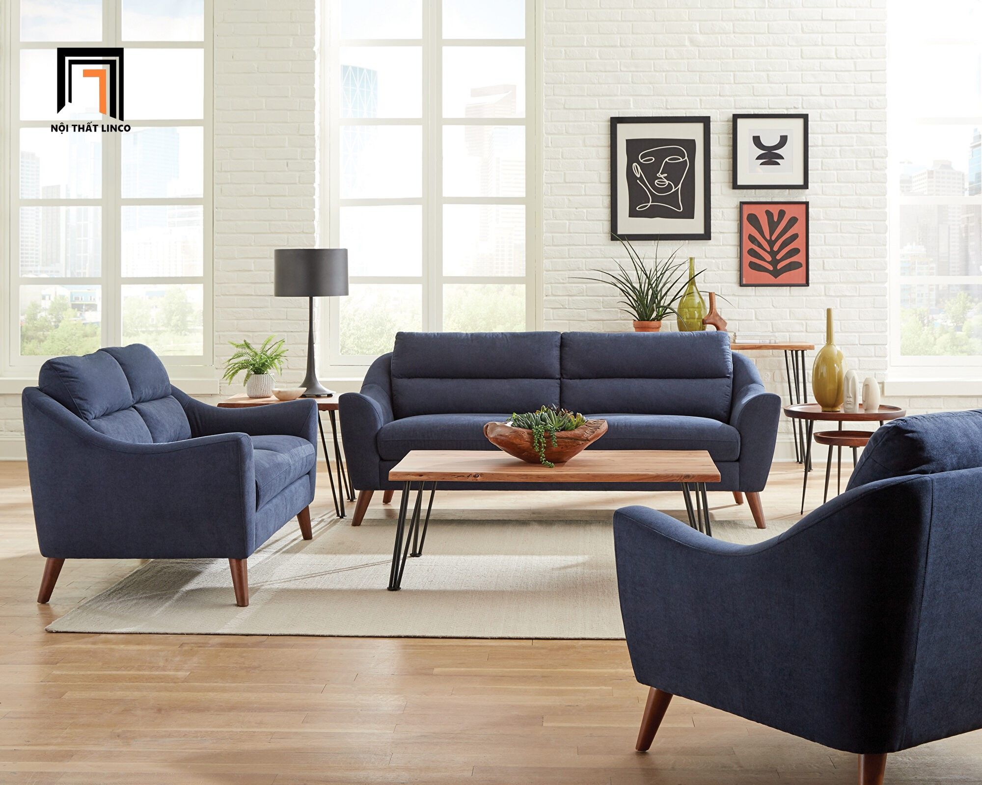 Ghế sofa đơn vải nỉ giá rẻ DT60 Gano màu xanh dương