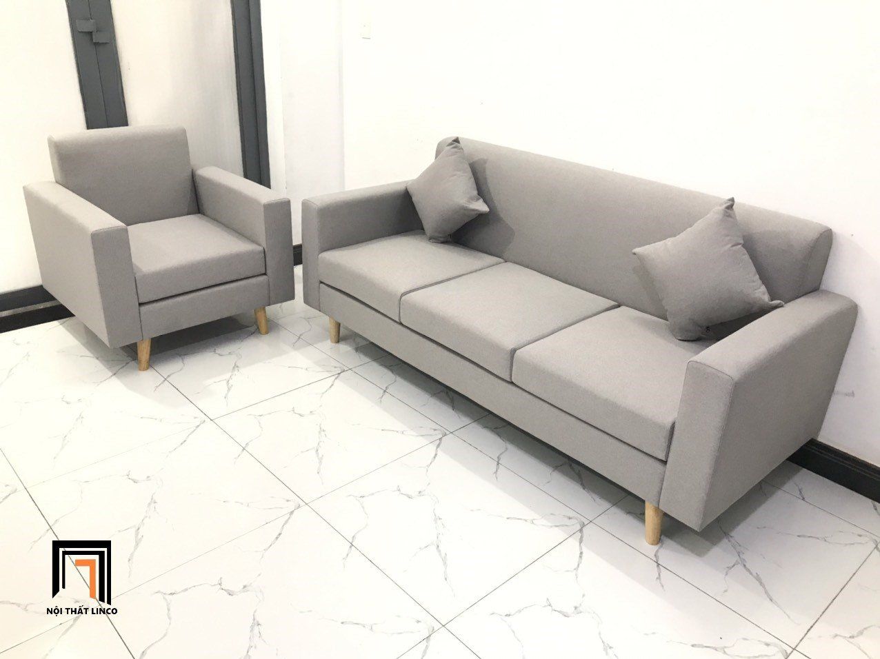 Bộ ghế sofa phòng khách giá rẻ NS05 màu xam ghi trắng
