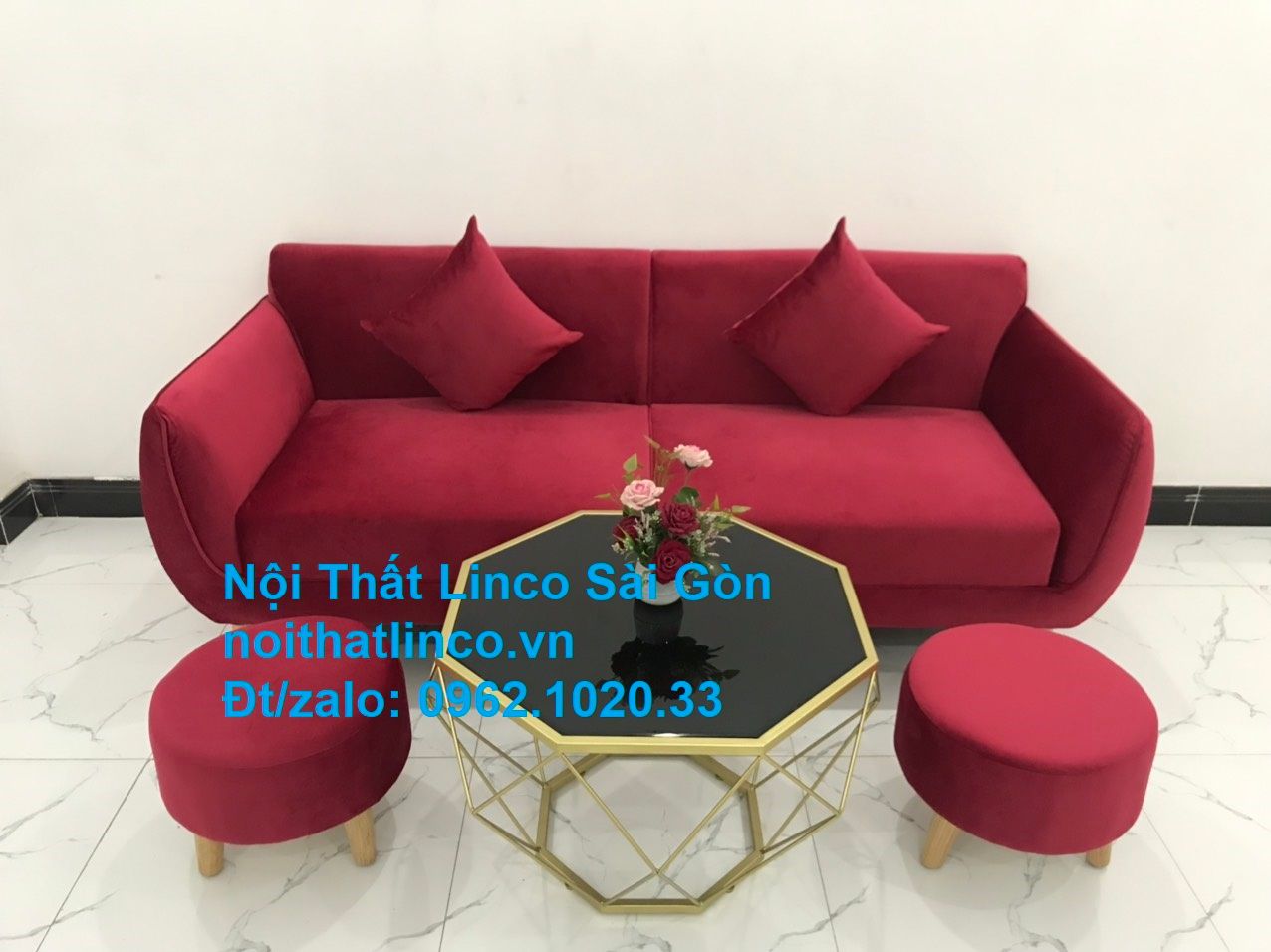 Ghế sofa văng dài 1m9 | Salong băng giá rẻ màu đỏ phòng khách | Nội thất Linco Sài Gòn