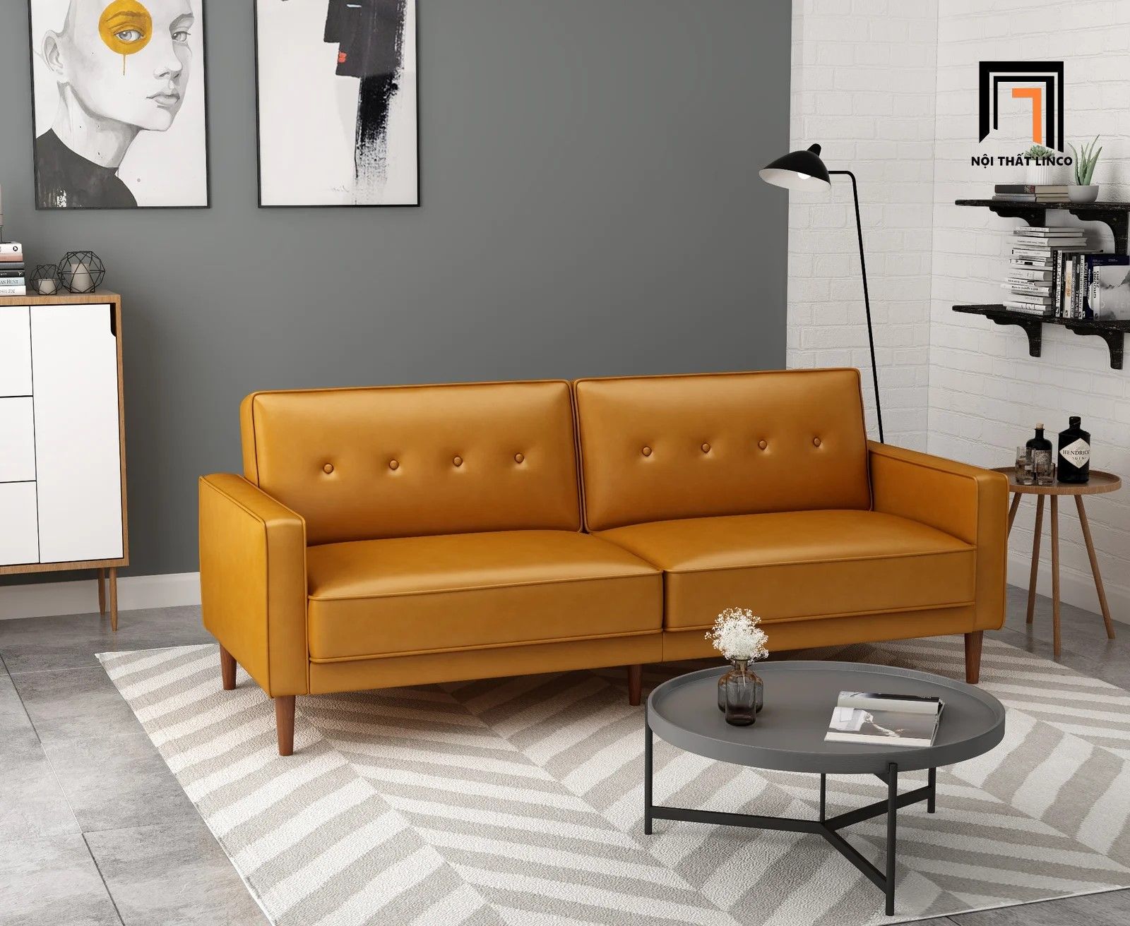Ghế sofa băng bật giường GB75 Calisa 2m bọc da Pu cao cấp