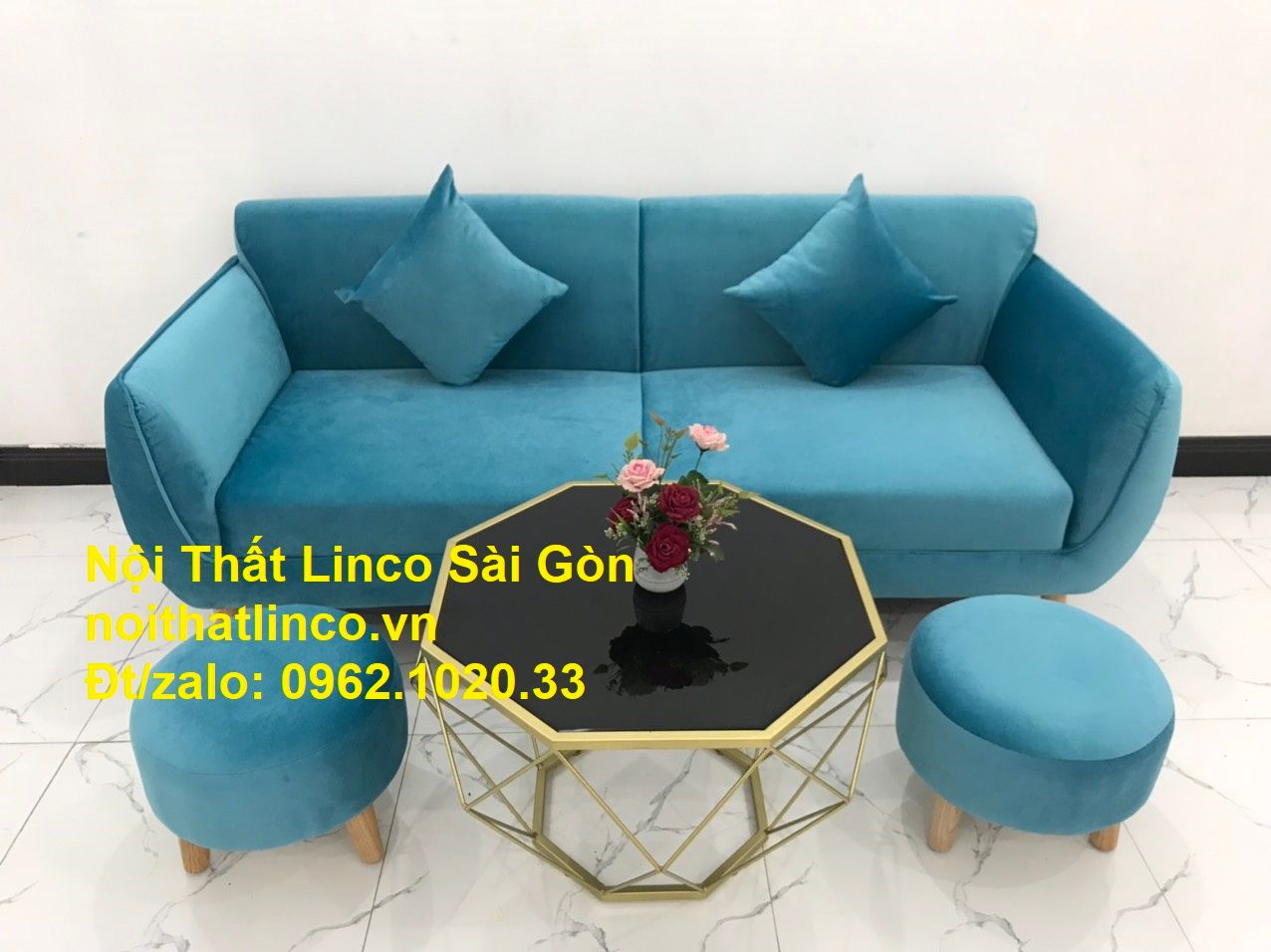 Bộ bàn ghế sofa băng xanh dương nước biển | sopha giá rẻ xanh dương da trời đẹp | ở tại Linco Sài Gòn