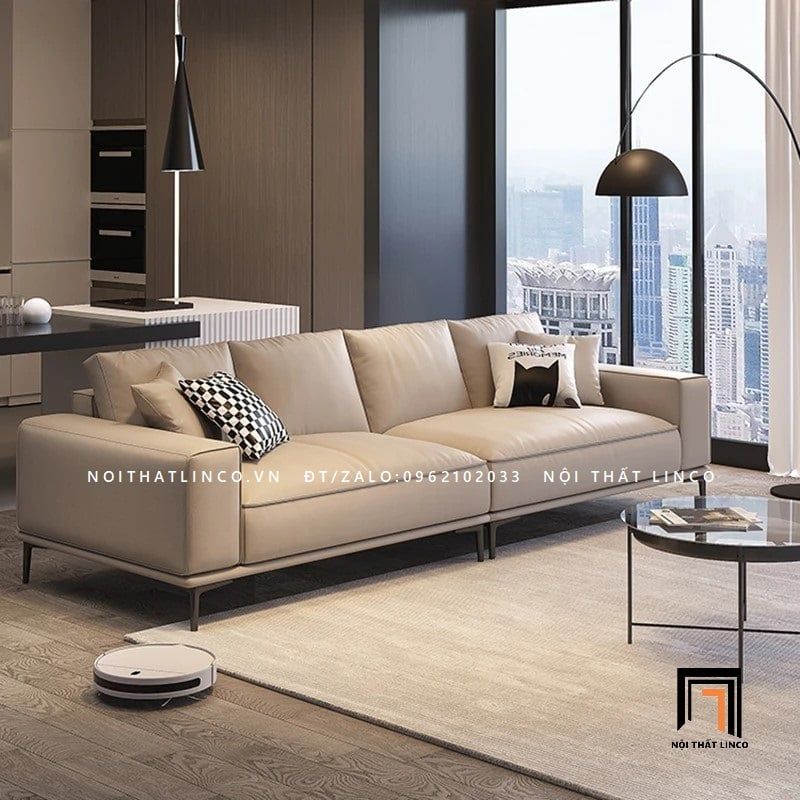 Ghế sofa băng dài 2m5 BT75 Camasu da công nghiệp trắng kem
