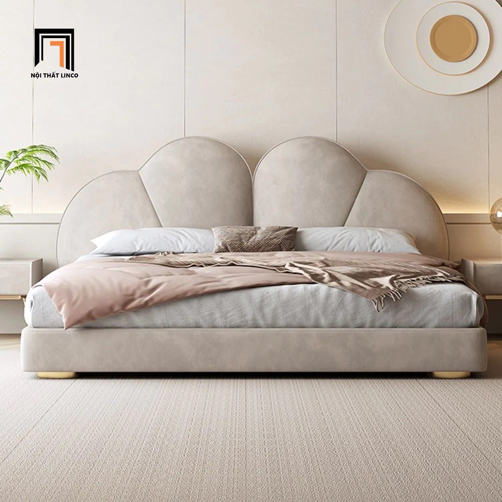 Giường ngủ hình trái tim GN29 Danon màu xám trắng vải nhung