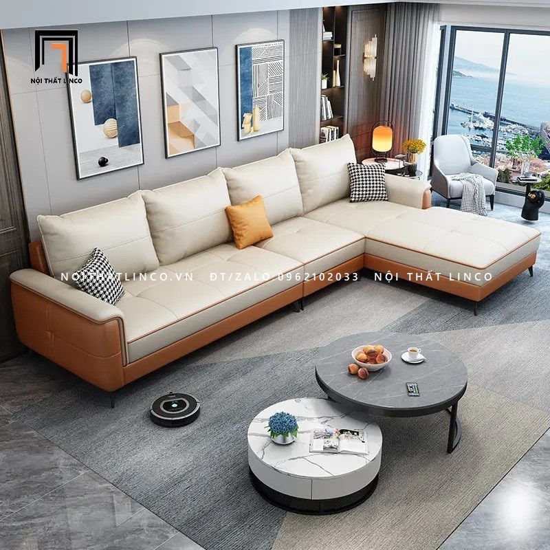 Bộ ghế sofa góc da giả GT61 Bovasis hiện đại