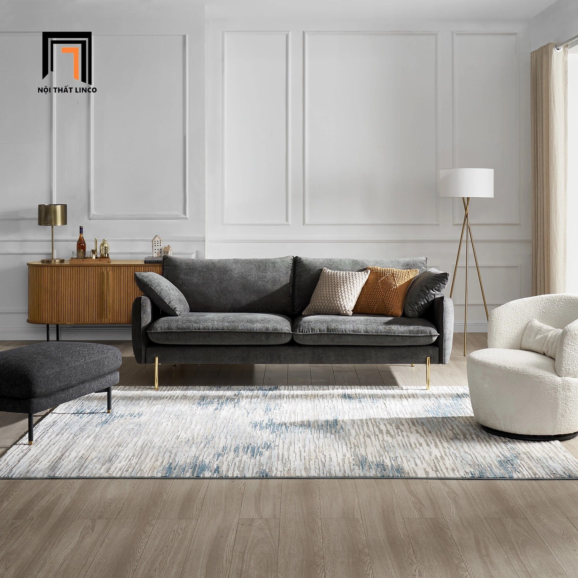Ghế sofa băng vải nỉ màu xám đậm BT326 Verona dài 1m9 giá rẻ