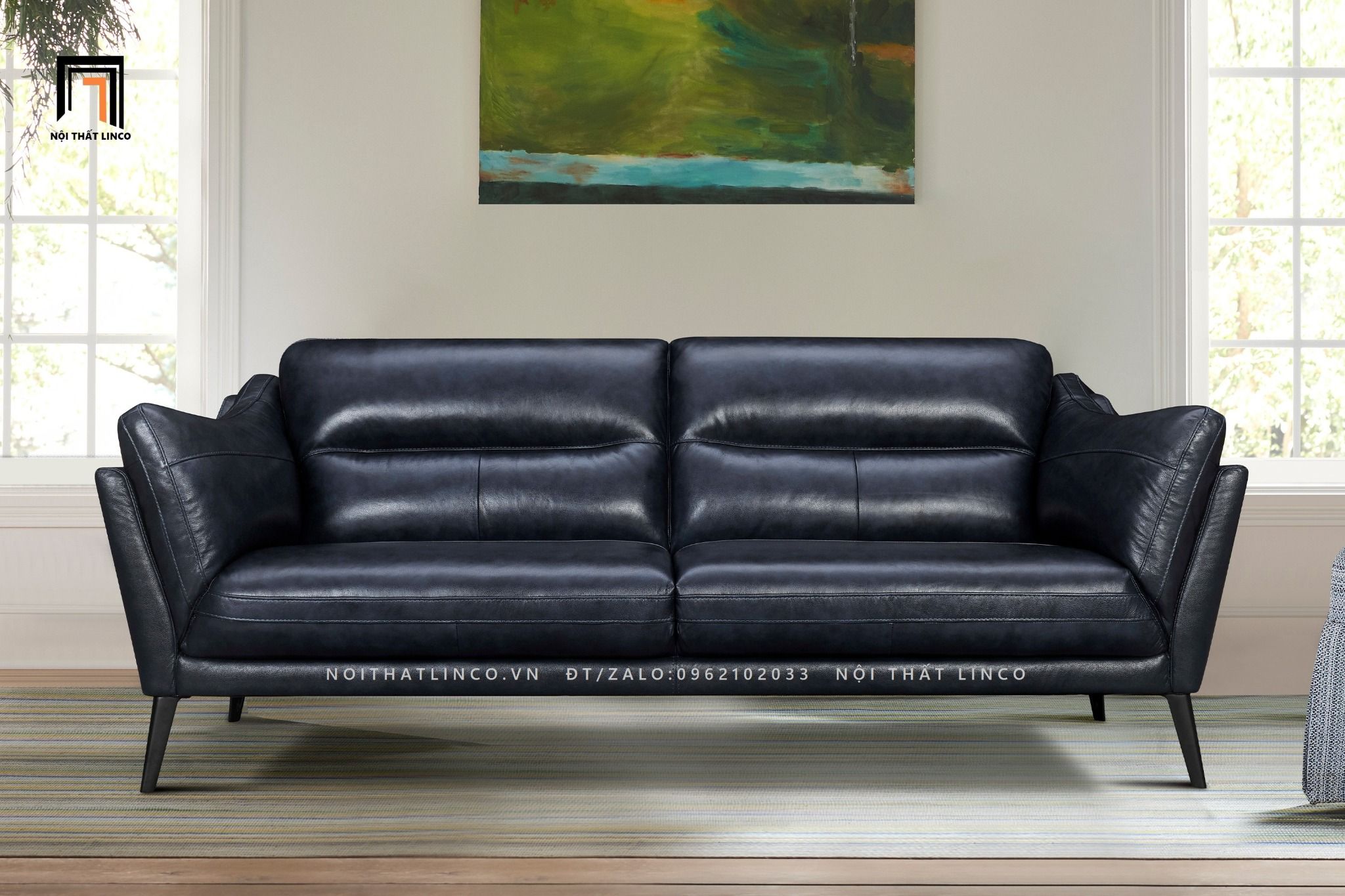 Ghế sofa băng xanh đen BT133 Franz da công nghiệp sang trọng