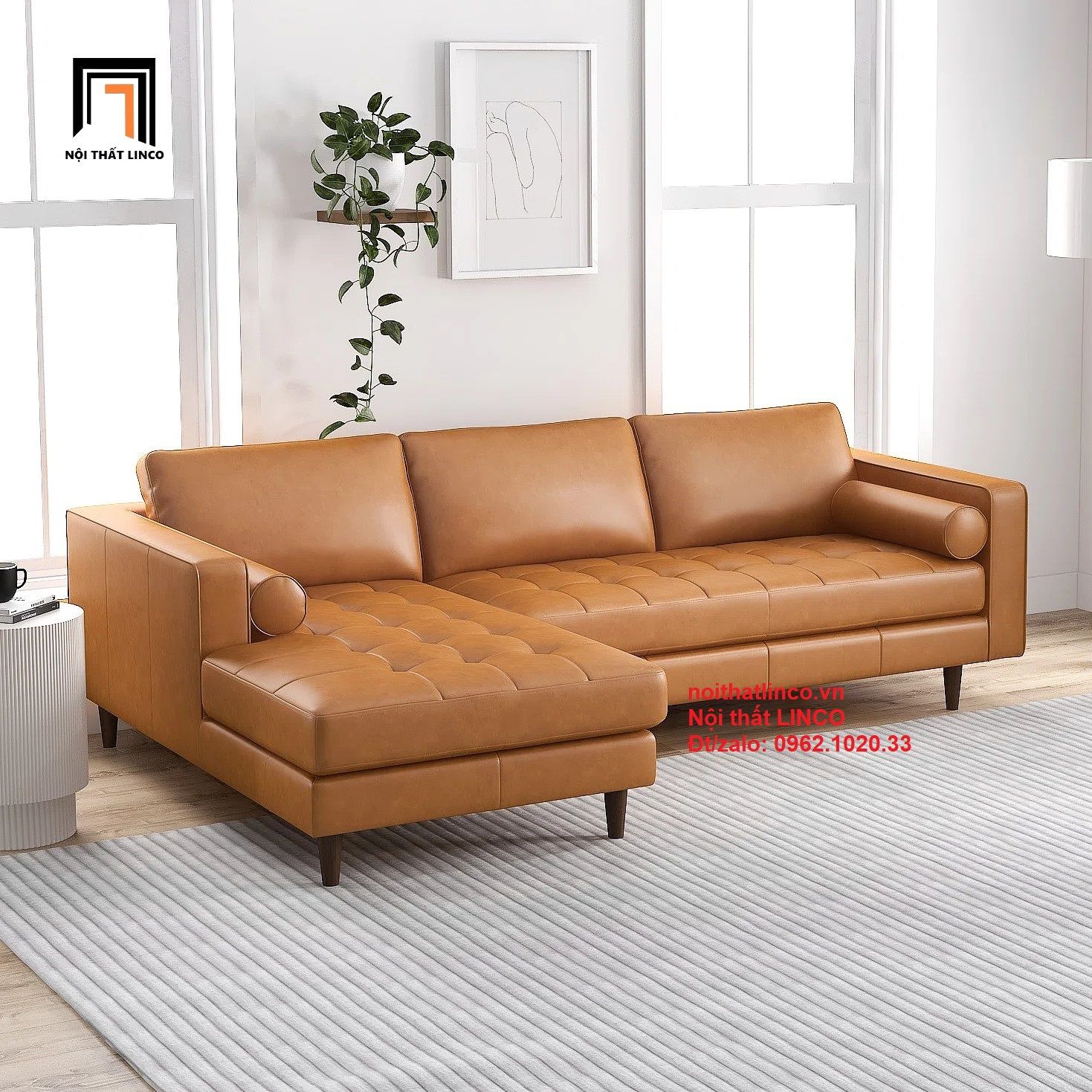 Bộ ghế sofa góc GT6 Matilda 2m2 x 1m6 simili giả da màu da bò