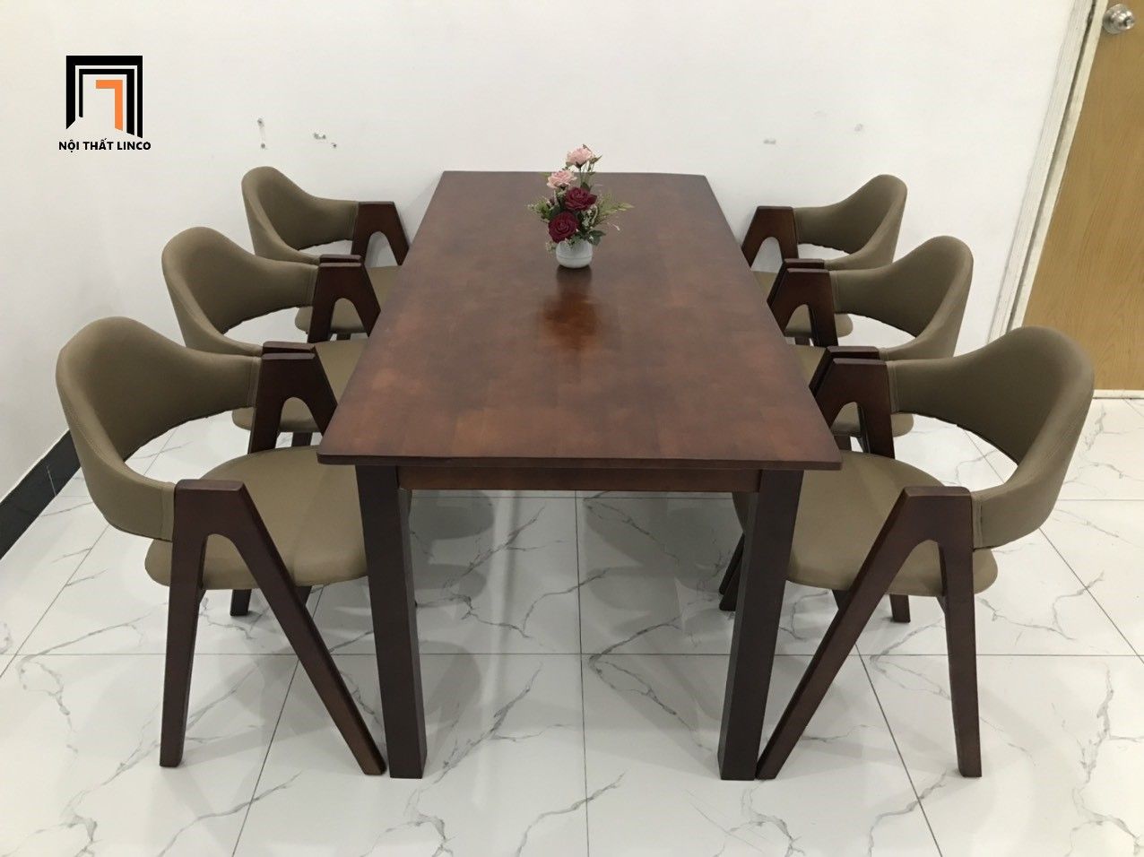 Bộ bàn ăn dài 1m6 6 ghế 4-KH6-G5-B108-nausi màu cafe nâu