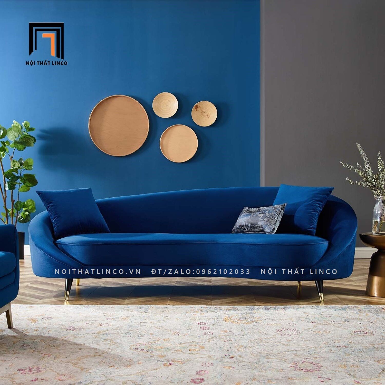Ghế sofa băng cong dài 2m2 BT105 Echo vải nhung nỉ sang trọng