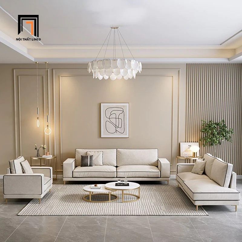 Bộ ghế sofa gia đình xám trắng KT78 Dakota vải nỉ bố