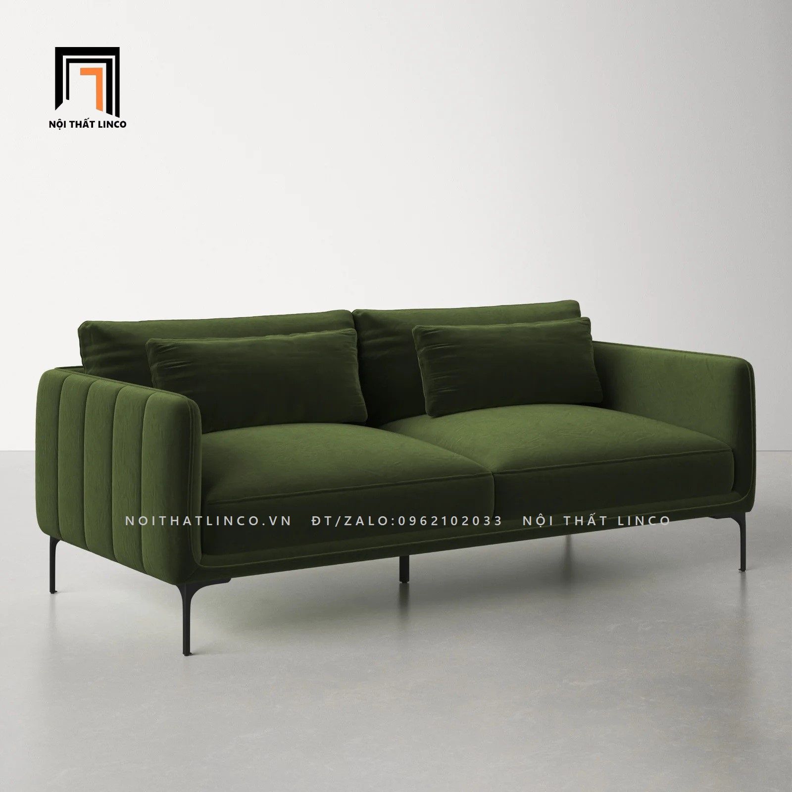 Ghế sofa băng vải nhung BT127 Rae dài 1m9 màu xanh lá