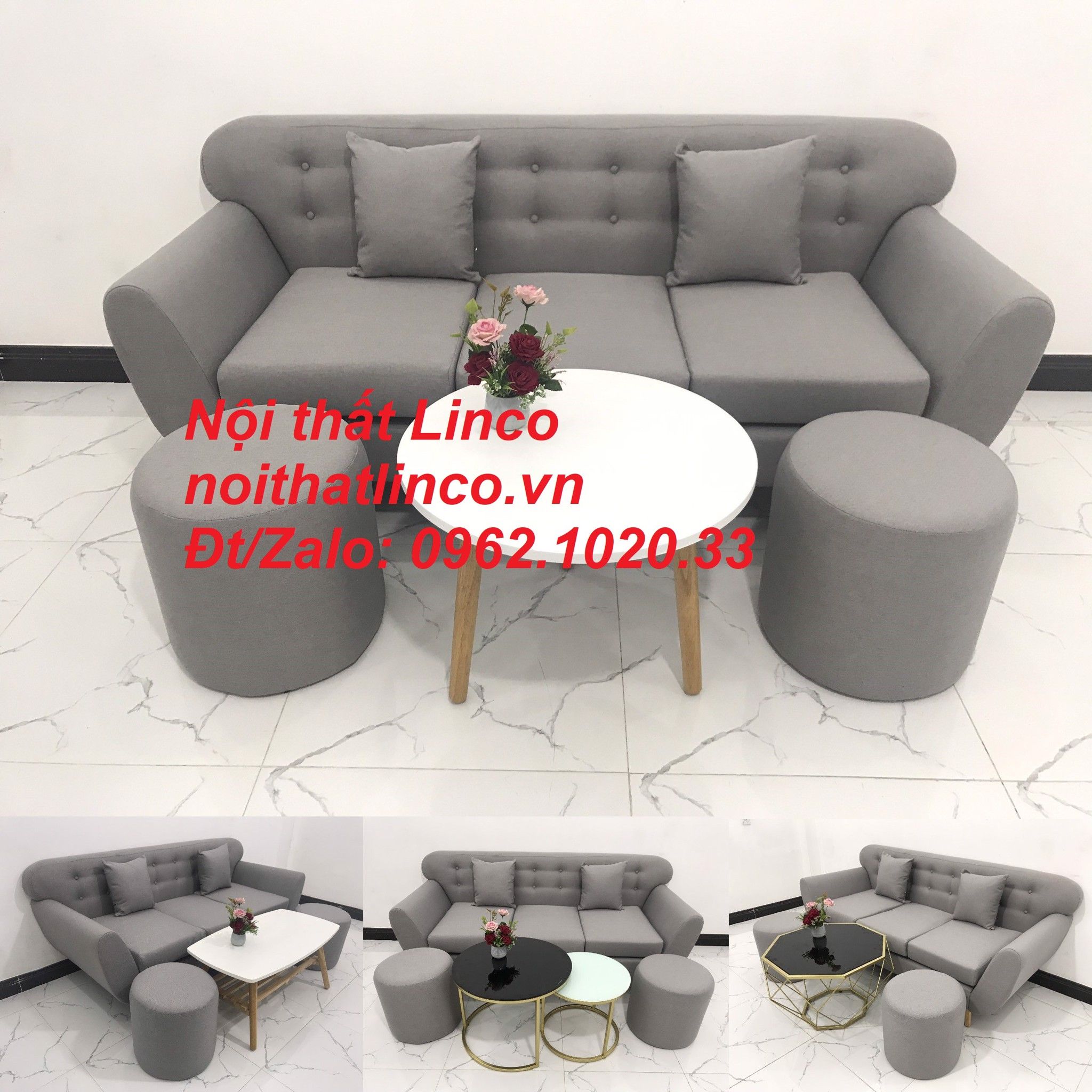 Bộ ghế sofa băng văng dài 1m9 xám ghi trắng giá rẻ Nội thất Linco HCM