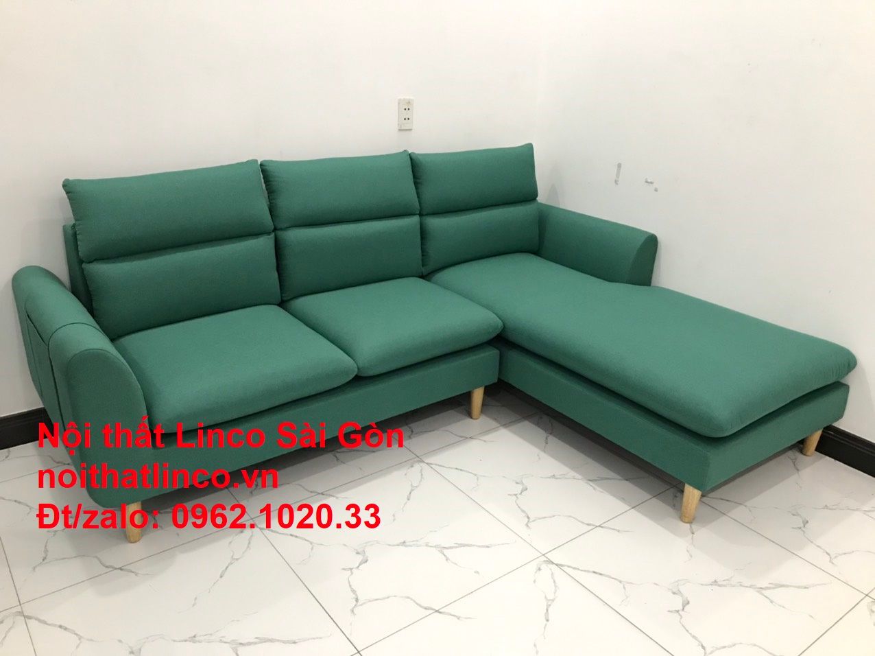Ghế sofa góc chữ L giá rẻ | Sofa góc xanh ngọc lá cây đẹp | Nội thất Linco HCM Sài Gòn