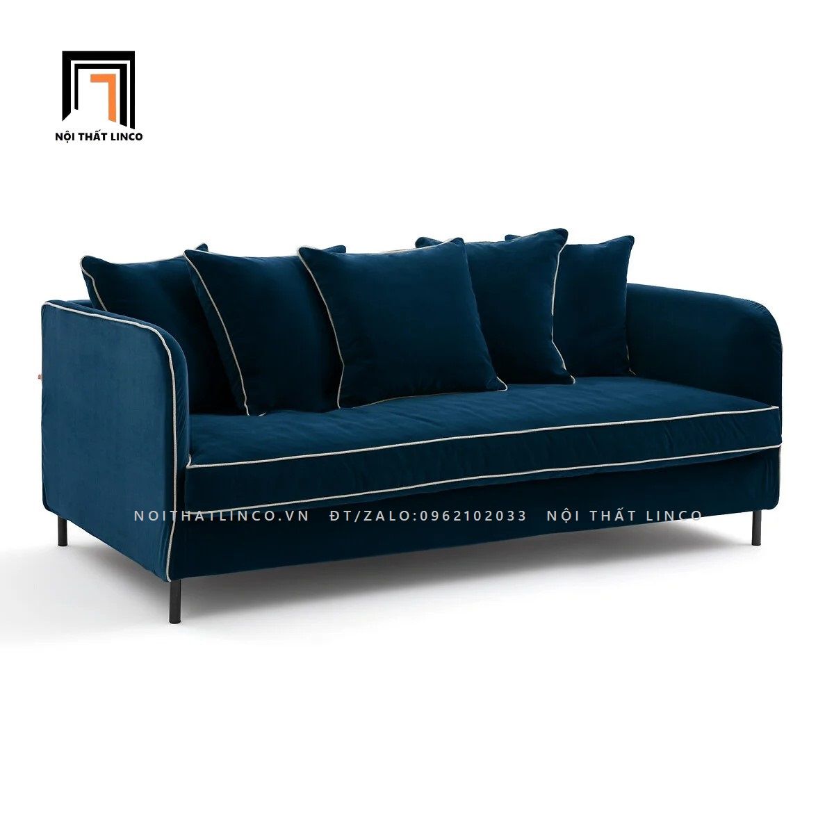 Sofa băng chạy viền trắng BT95 Hoek 2m màu xanh đen