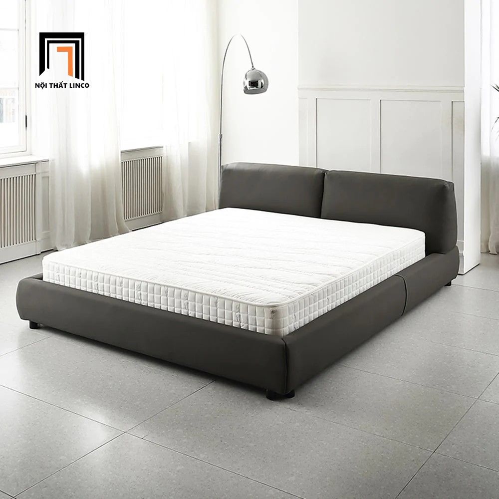 Giường ngủ hiện đại GN40 Harley vải nhung nỉ xám đậm