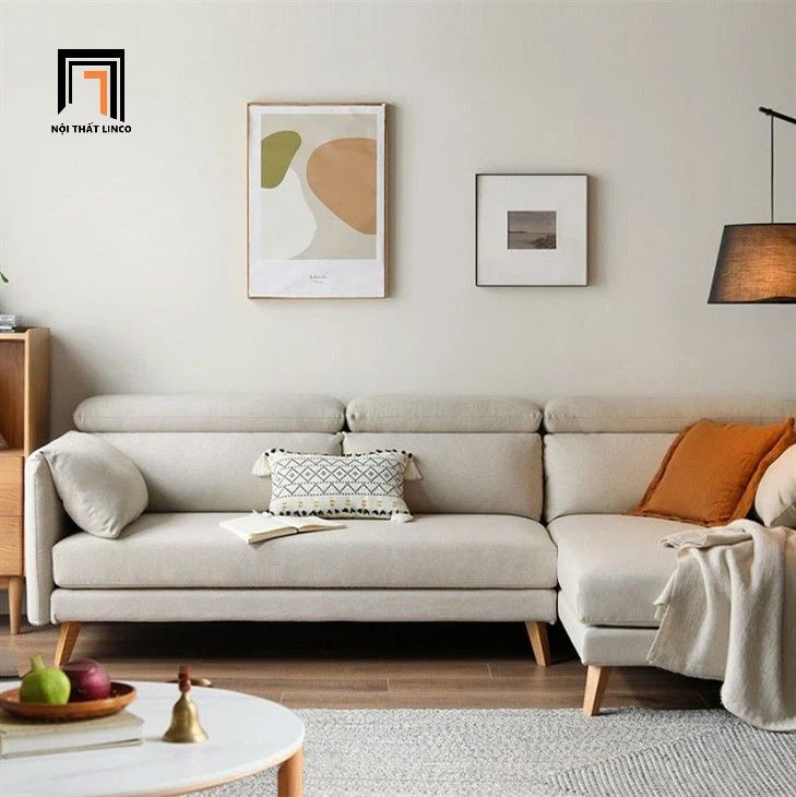 Set ghế sofa góc L thư giãn GT255 Pecos 3m x 1m6 vải nỉ trắng