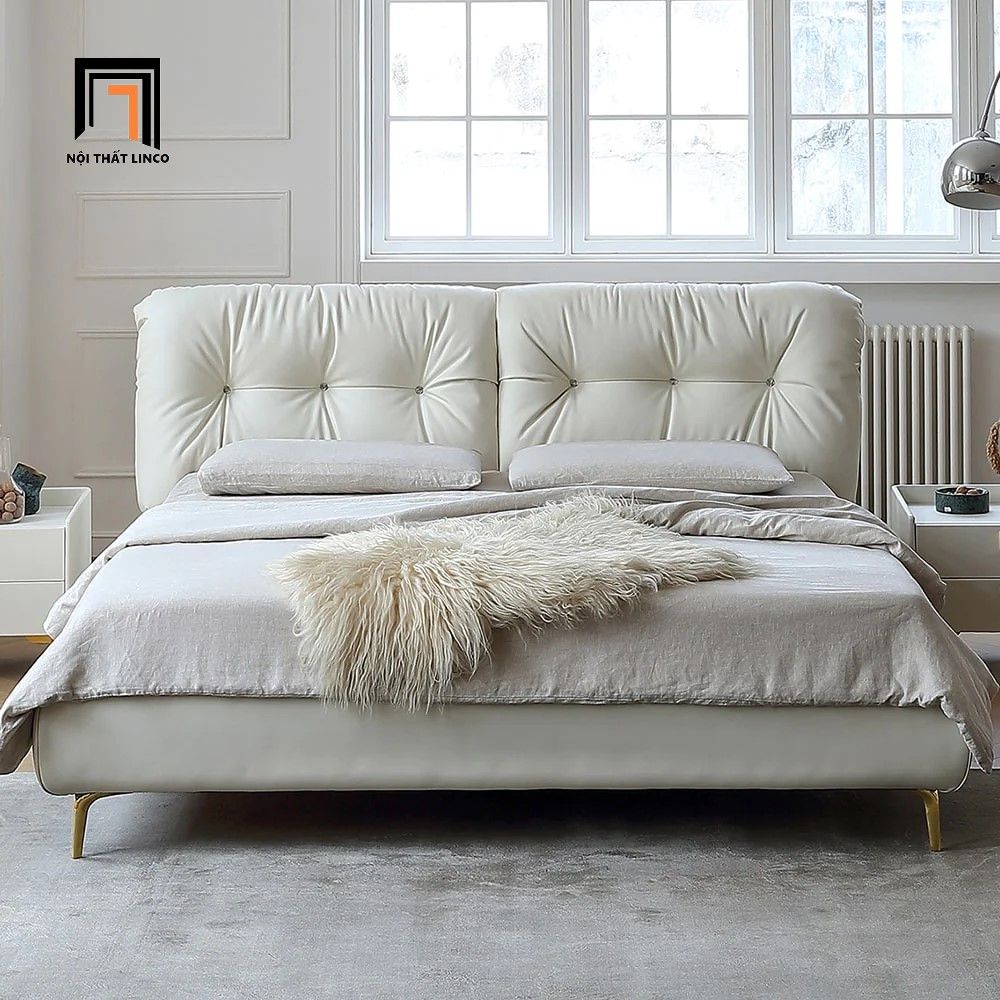 Giường ngủ bọc da Pu GN43 Noral 1m6 x 2m đầu giường giật lún