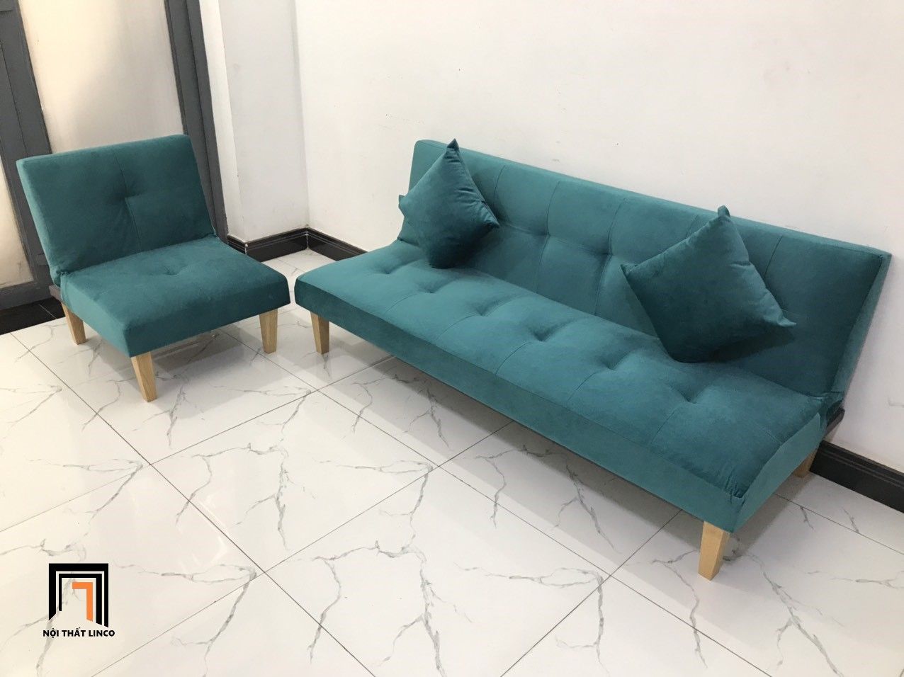Bộ ghế sofa giường nằm nhỏ gọn NS01 màu xanh lá cây giá rẻ